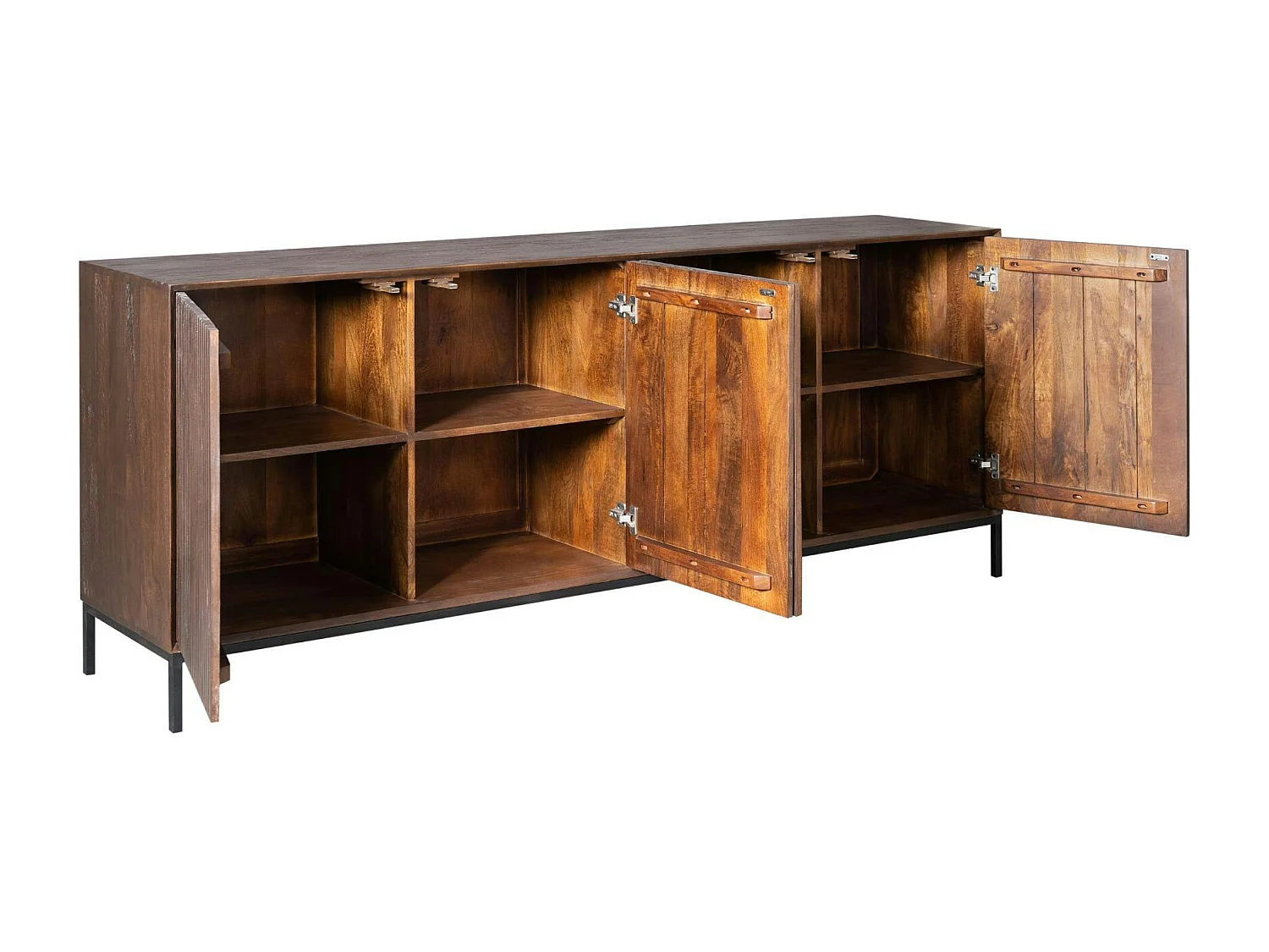 Buffet vintage bois brun 4 portes rainurées CORTINA