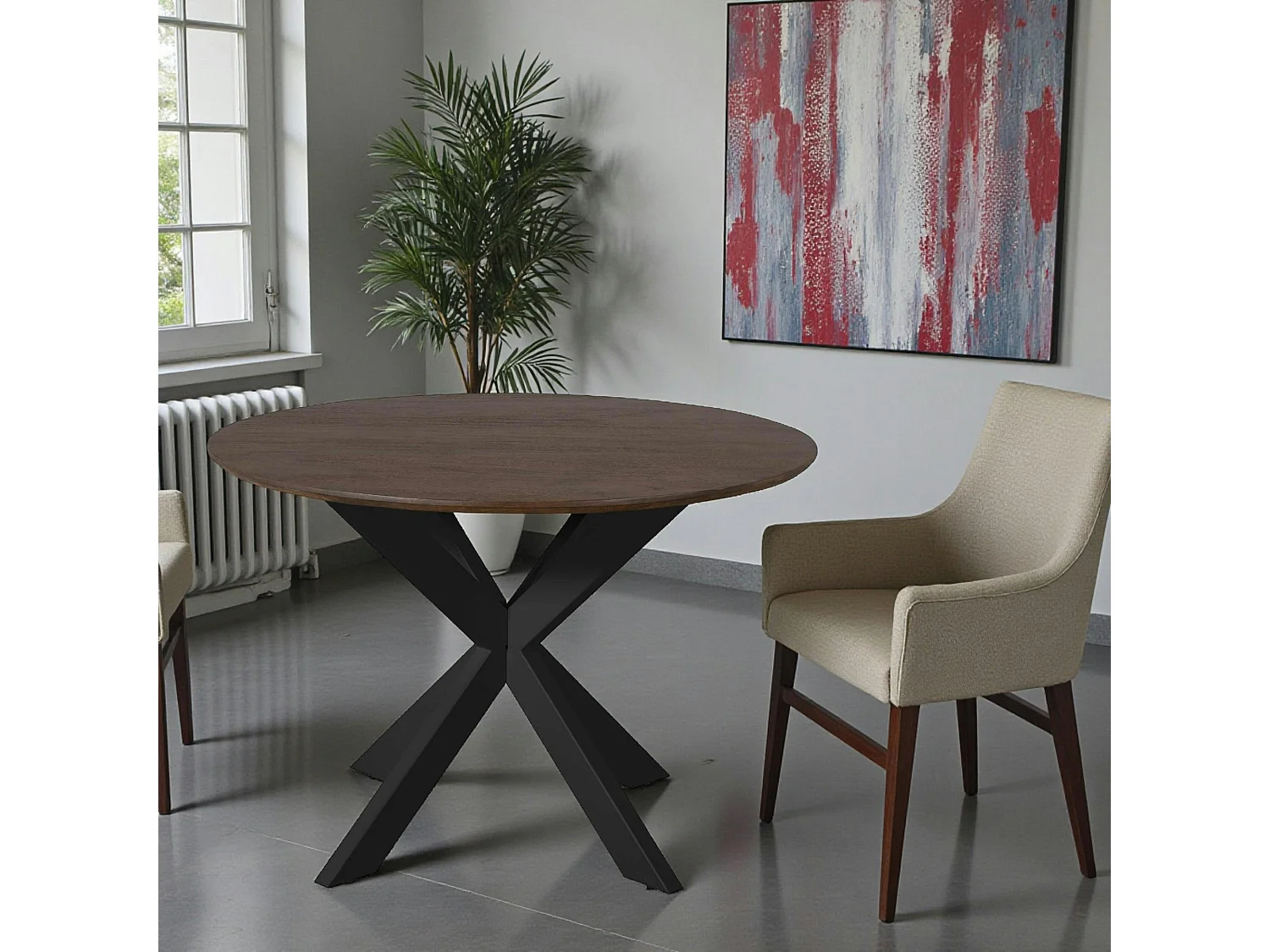 Table ronde bois brun pied noir Ø150 cm CORTINA