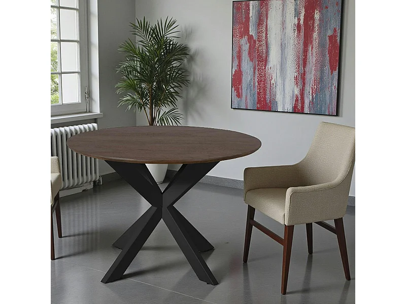 Table ronde bois brun pied noir Ø150 cm CORTINA