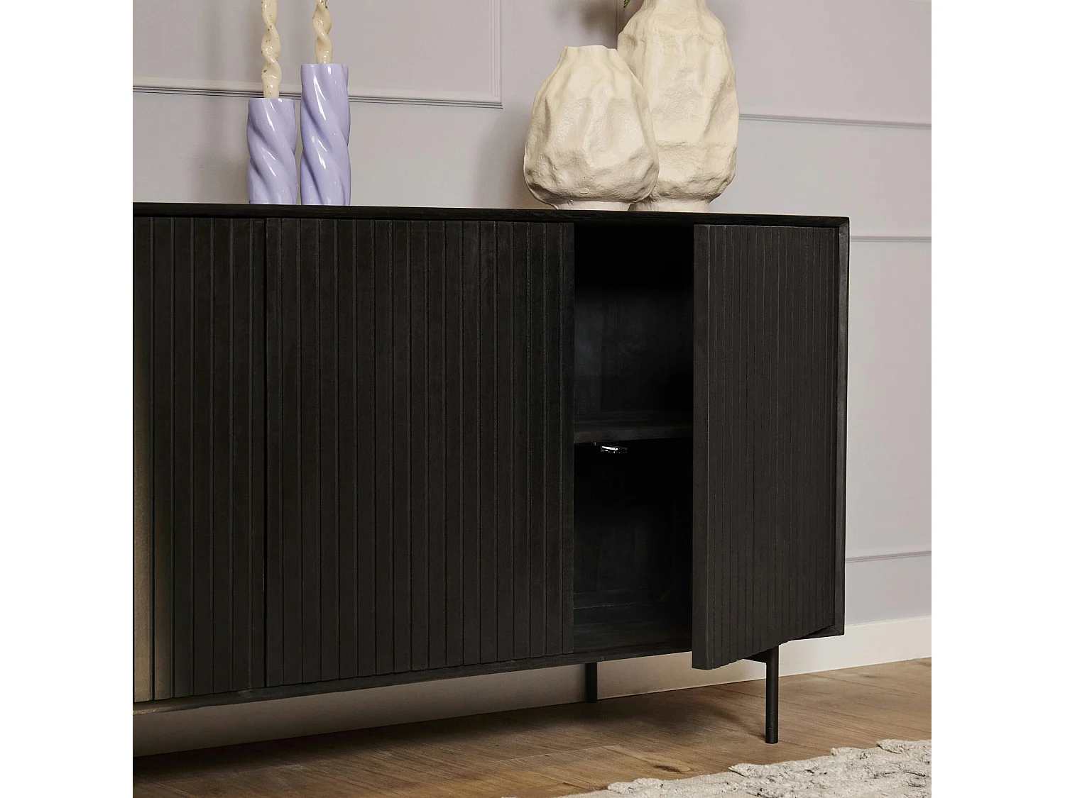Buffet bois noir 3 portes rainurées 165 cm CORTINA