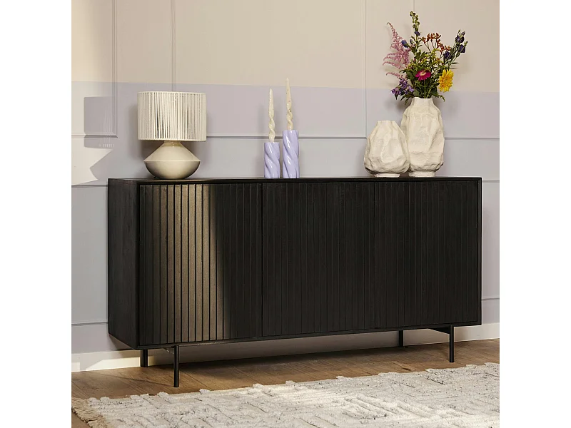 Buffet bois noir 3 portes rainurées 165 cm CORTINA