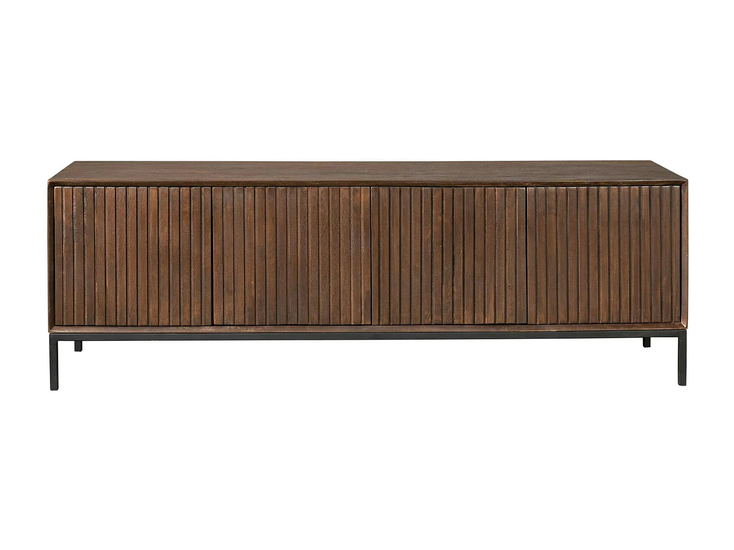 Meuble TV vintage bois brun 4 portes rainurées 165 cm CORTINA