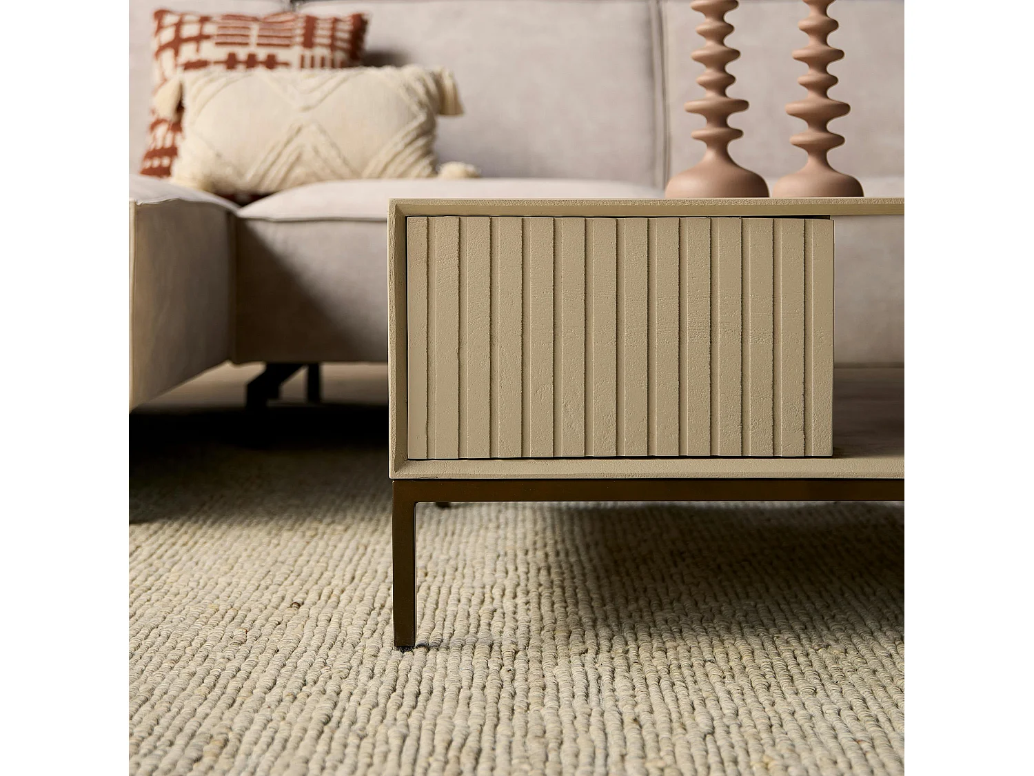 Table basse carrée en bois beige 2 tiroirs CORTINA