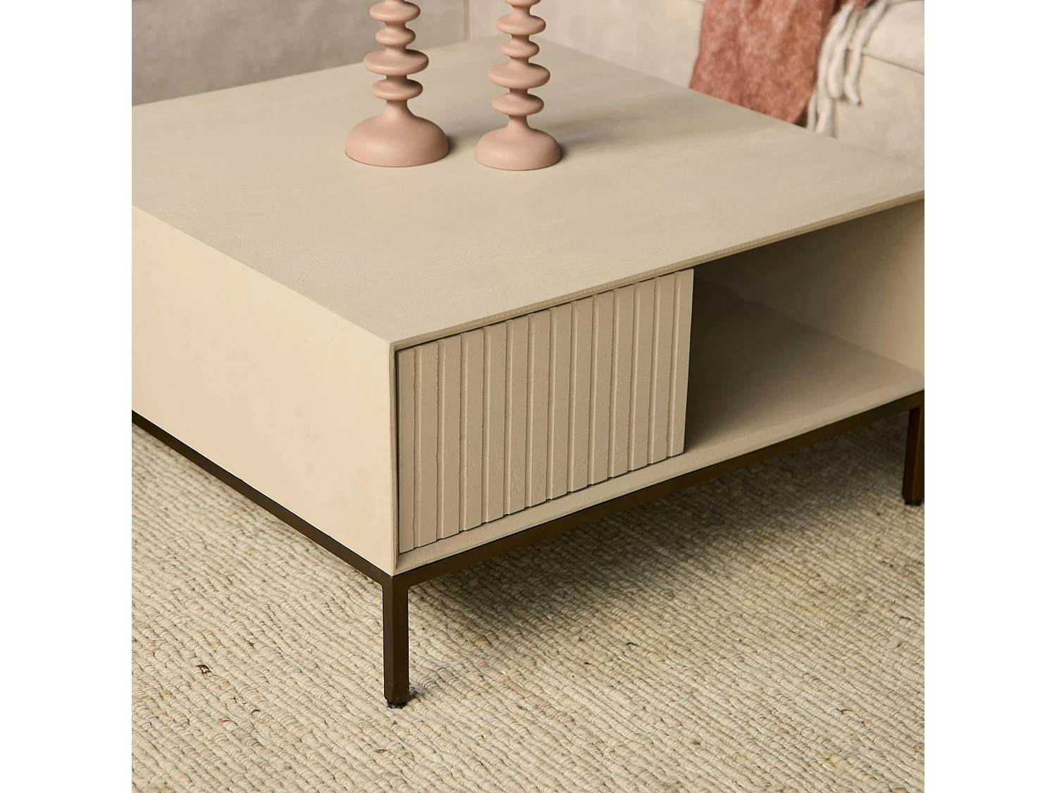 Table basse carrée en bois beige 2 tiroirs CORTINA