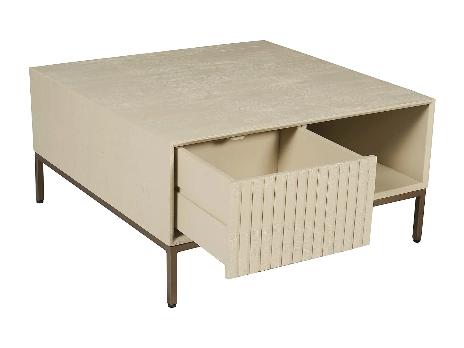 Table basse carrée en bois beige 2 tiroirs CORTINA