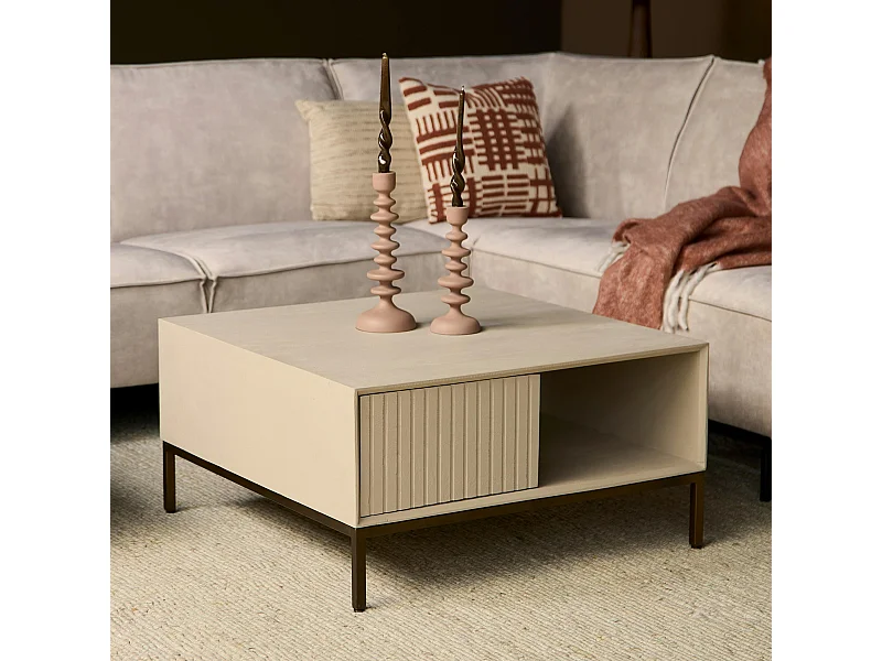 Table basse carrée en bois beige 2 tiroirs CORTINA