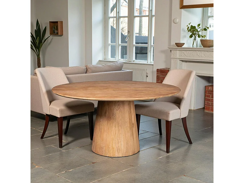 Table à manger ronde pied central bois Ø130 cm CORTINA