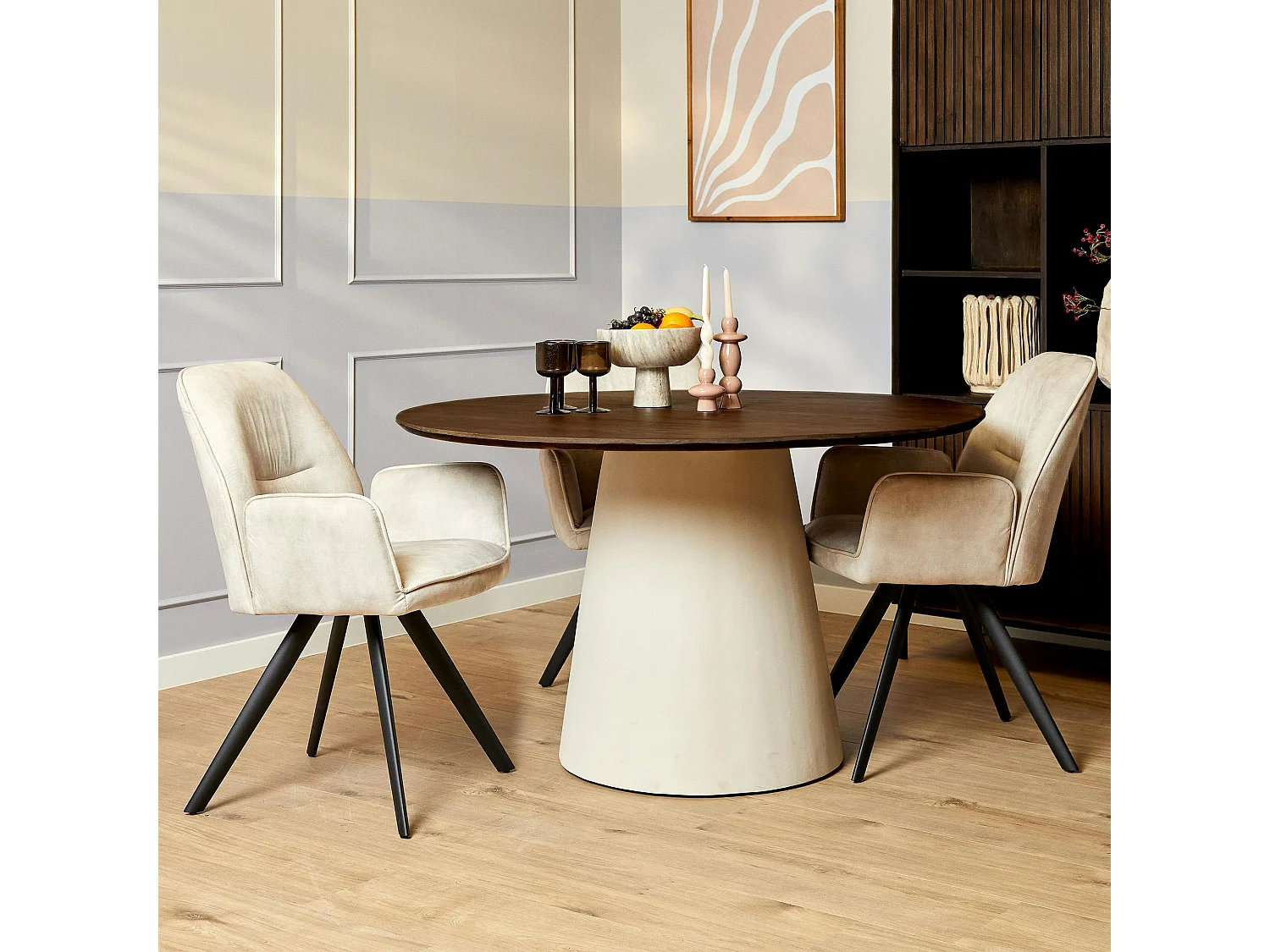 Table à manger ronde bois brun pied central Ø150 cm CORTINA