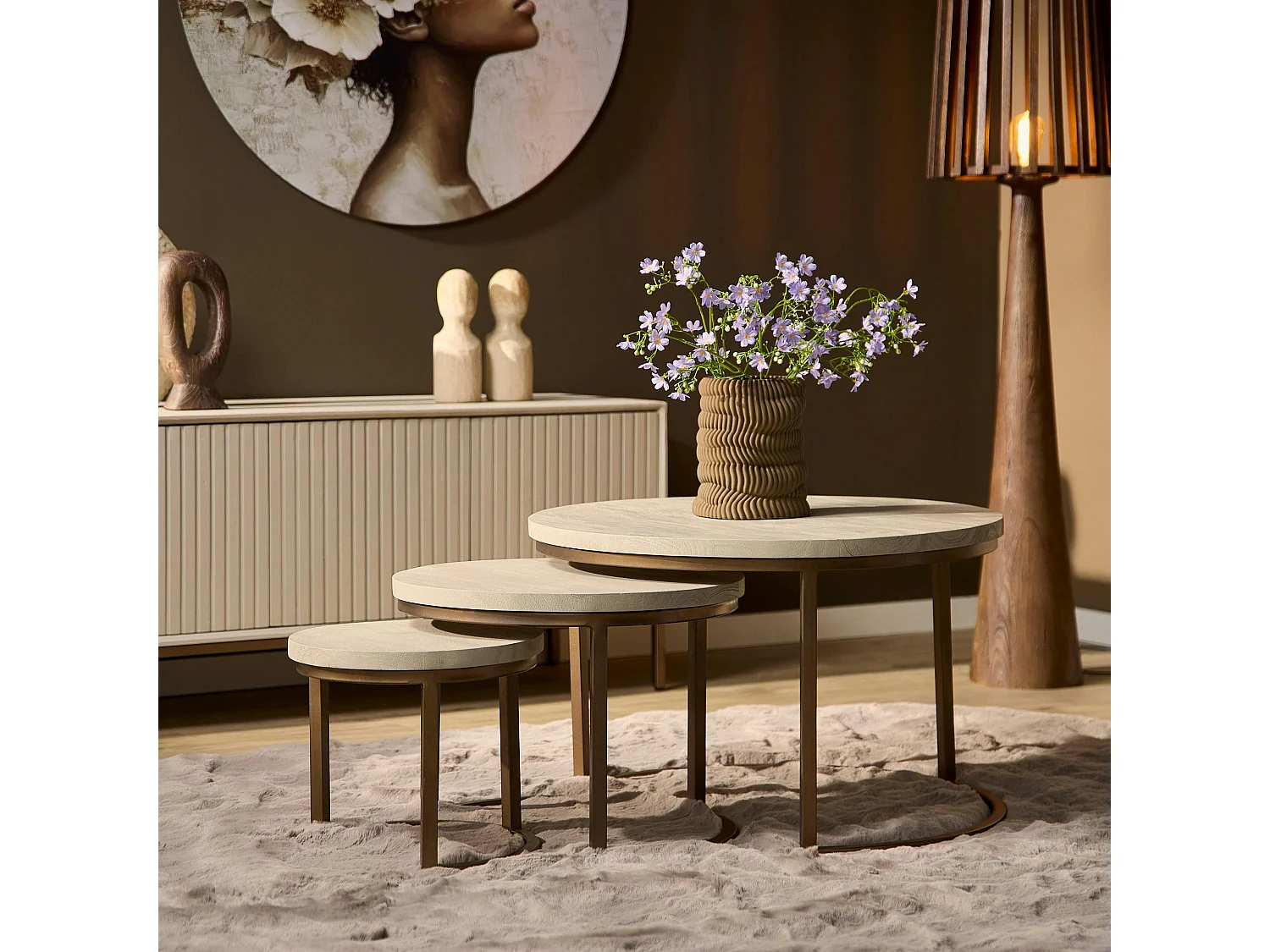 Table basse gigogne bois sable pied bronze (lot de 3) CORTINA