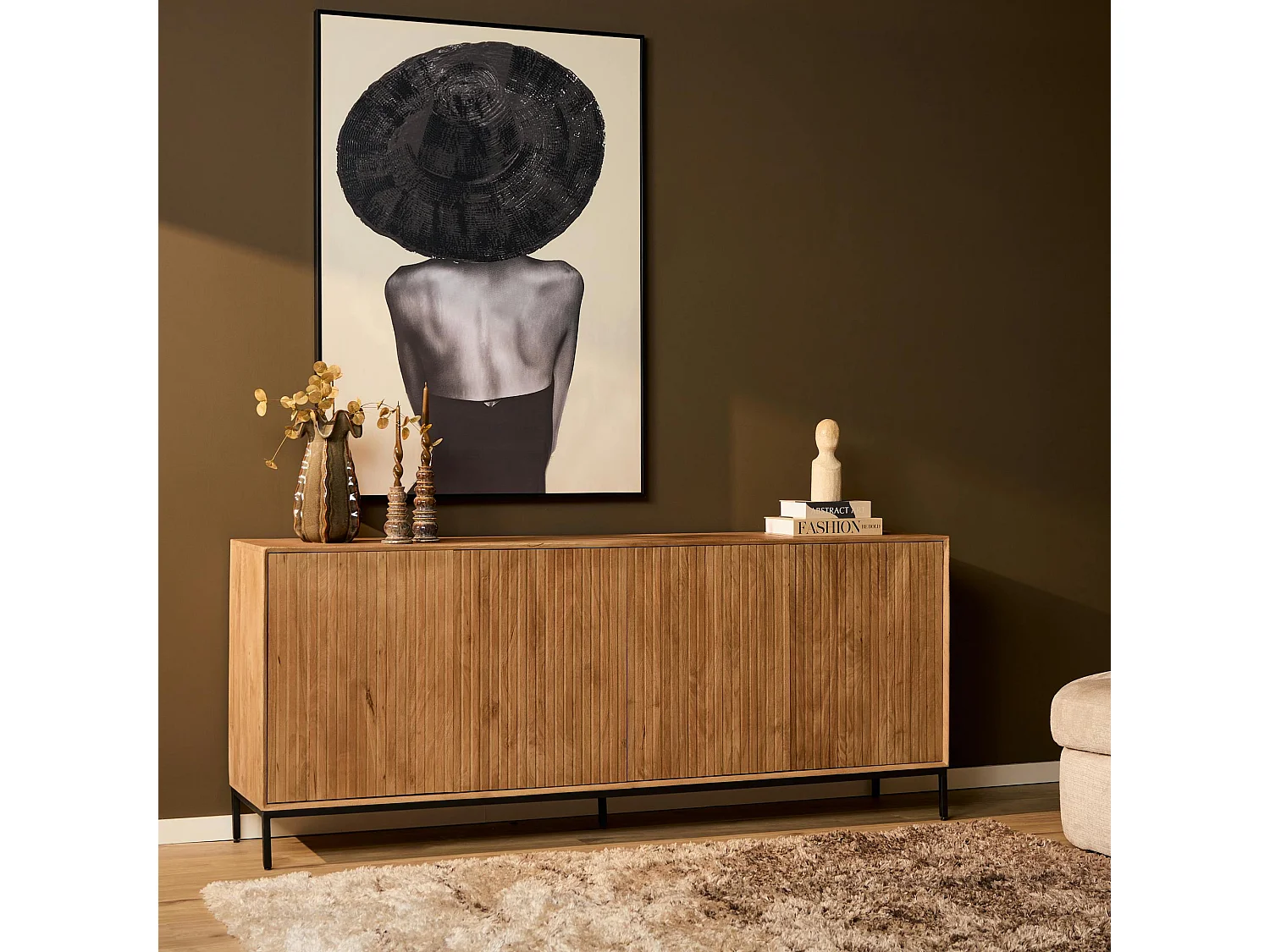 Buffet bois 4 portes rainurées CORTINA