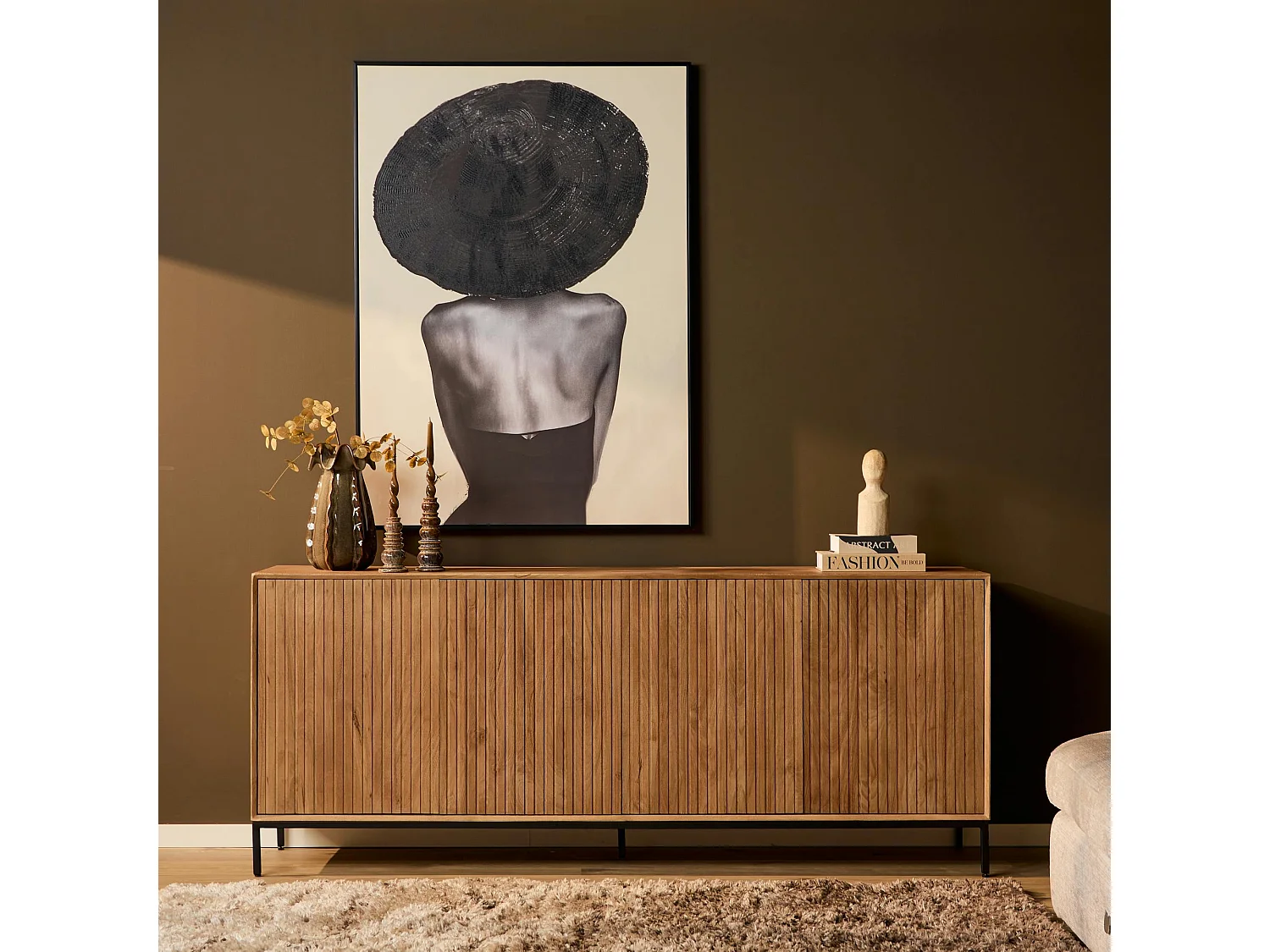 Buffet bois 4 portes rainurées CORTINA