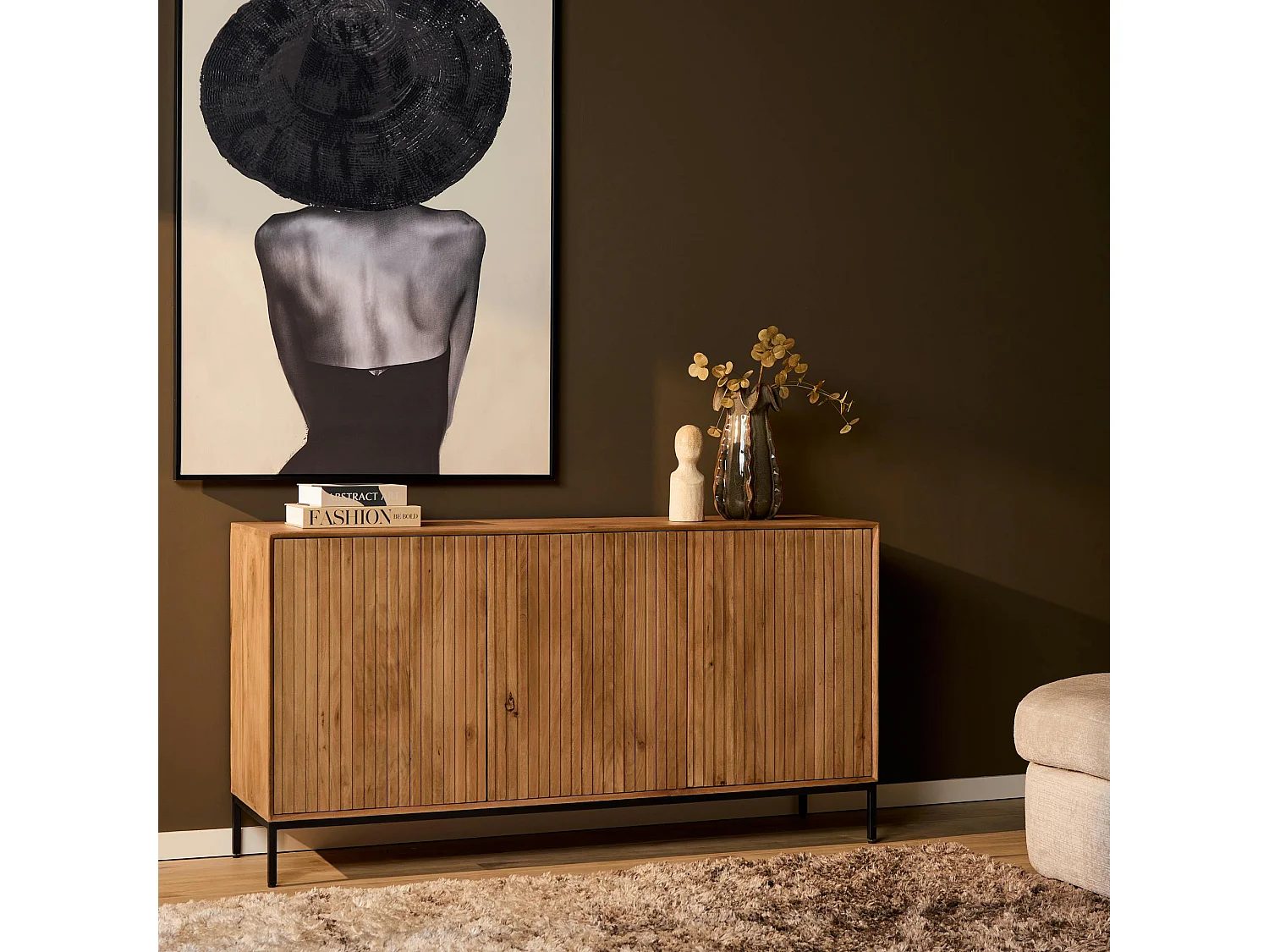 Buffet bois 3 portes rainurées CORTINA