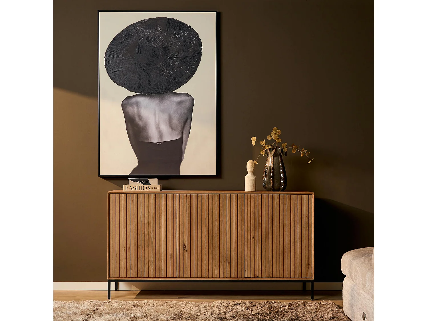 Buffet bois 3 portes rainurées CORTINA