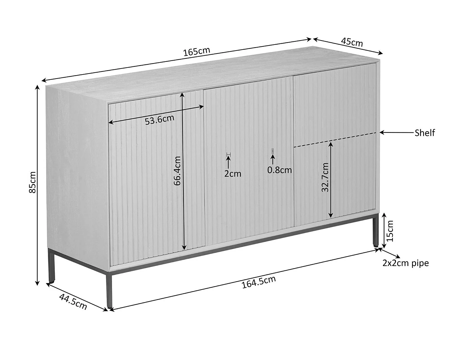 Buffet bois 3 portes rainurées CORTINA