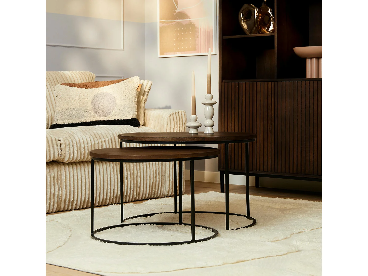 Table gigogne ronde en bois brun (lot de 2) CORTINA