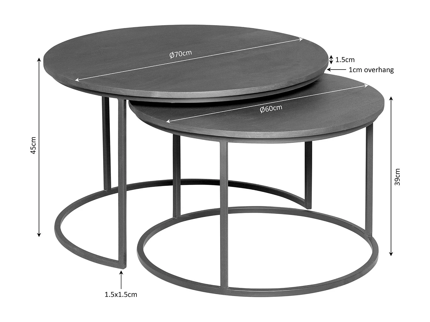 Table gigogne ronde en bois brun (lot de 2) CORTINA