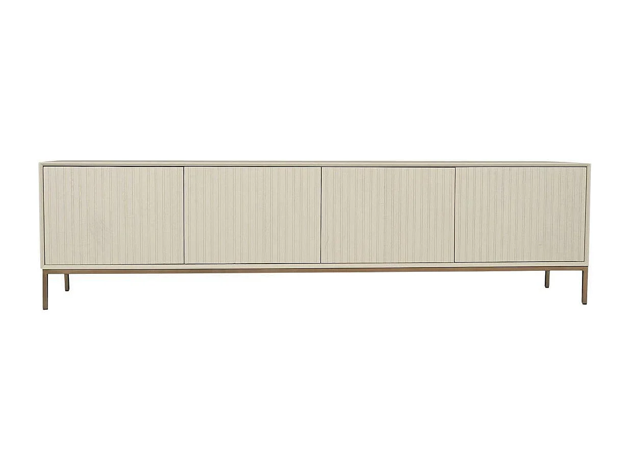 Meuble TV bois beige 4 portes rainurées 210 cm CORTINA