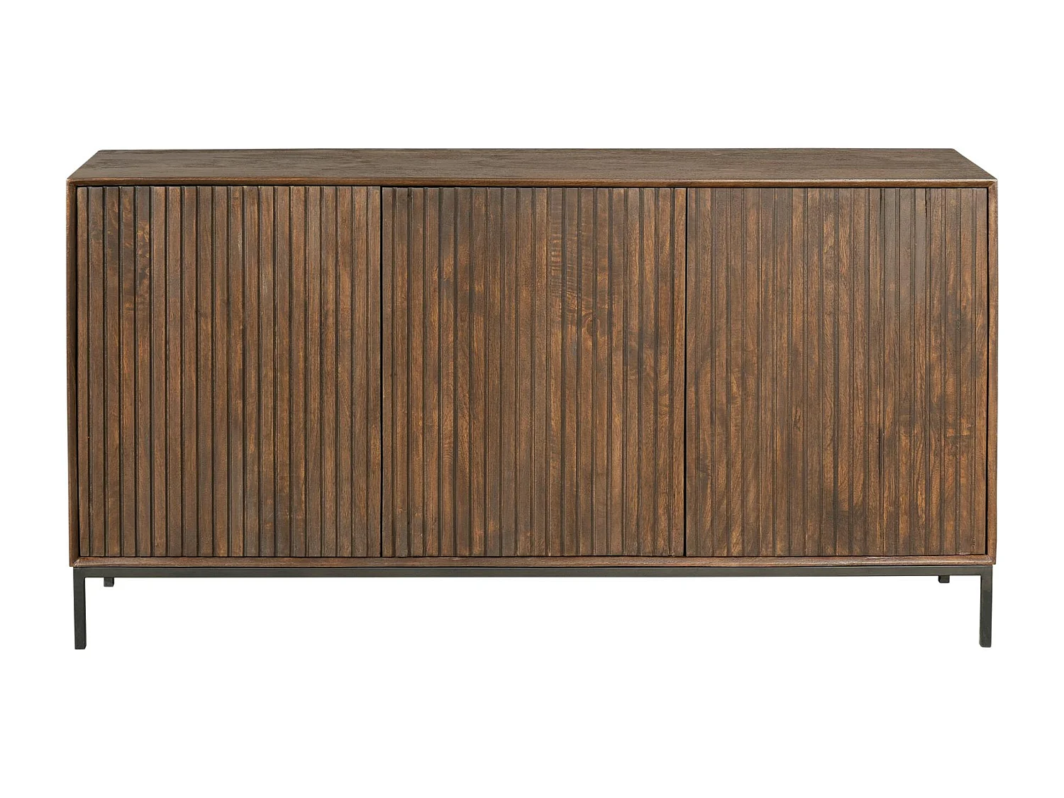 Buffet vintage bois brun 3 portes rainurées CORTINA