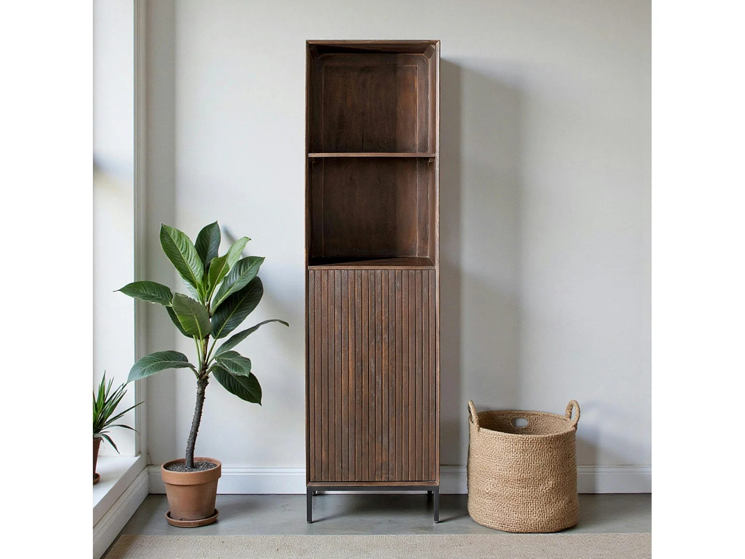 Colonne vintage bois brun 1 porte rainurée CORTINA