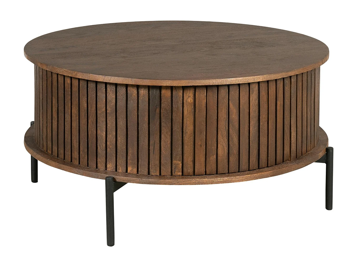 Table basse ronde vintage 2 tiroirs rainurés CORTINA