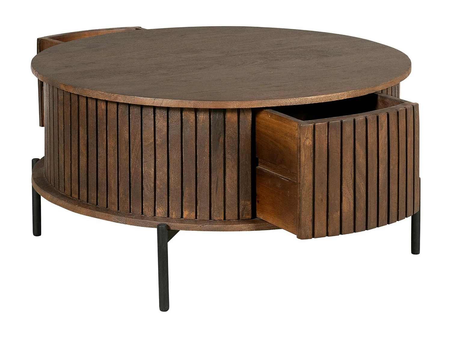 Table basse ronde vintage 2 tiroirs rainurés CORTINA