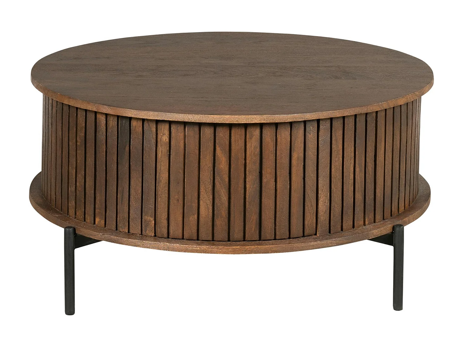 Table basse ronde vintage 2 tiroirs rainurés CORTINA