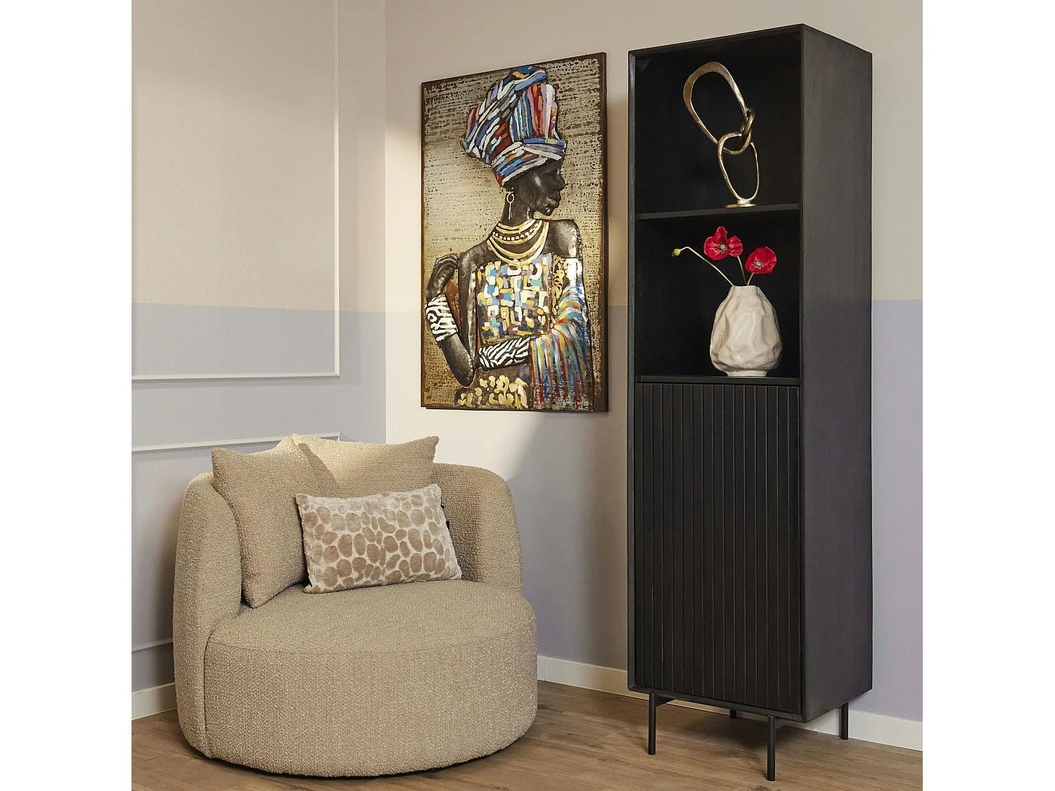 Colonne salon bois noir 1 porte rainurée CORTINA