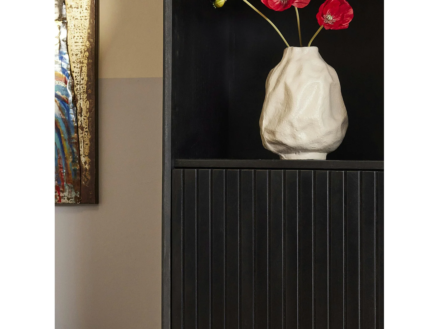 Colonne salon bois noir 1 porte rainurée CORTINA