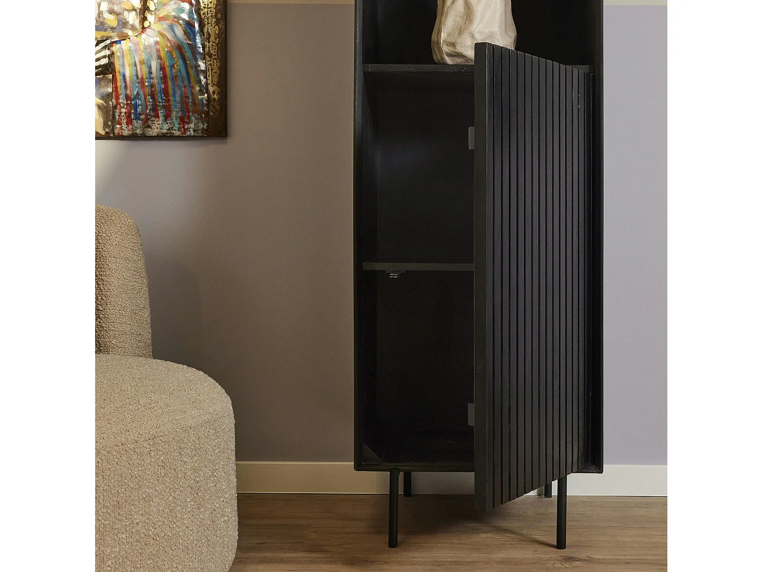 Colonne salon bois noir 1 porte rainurée CORTINA