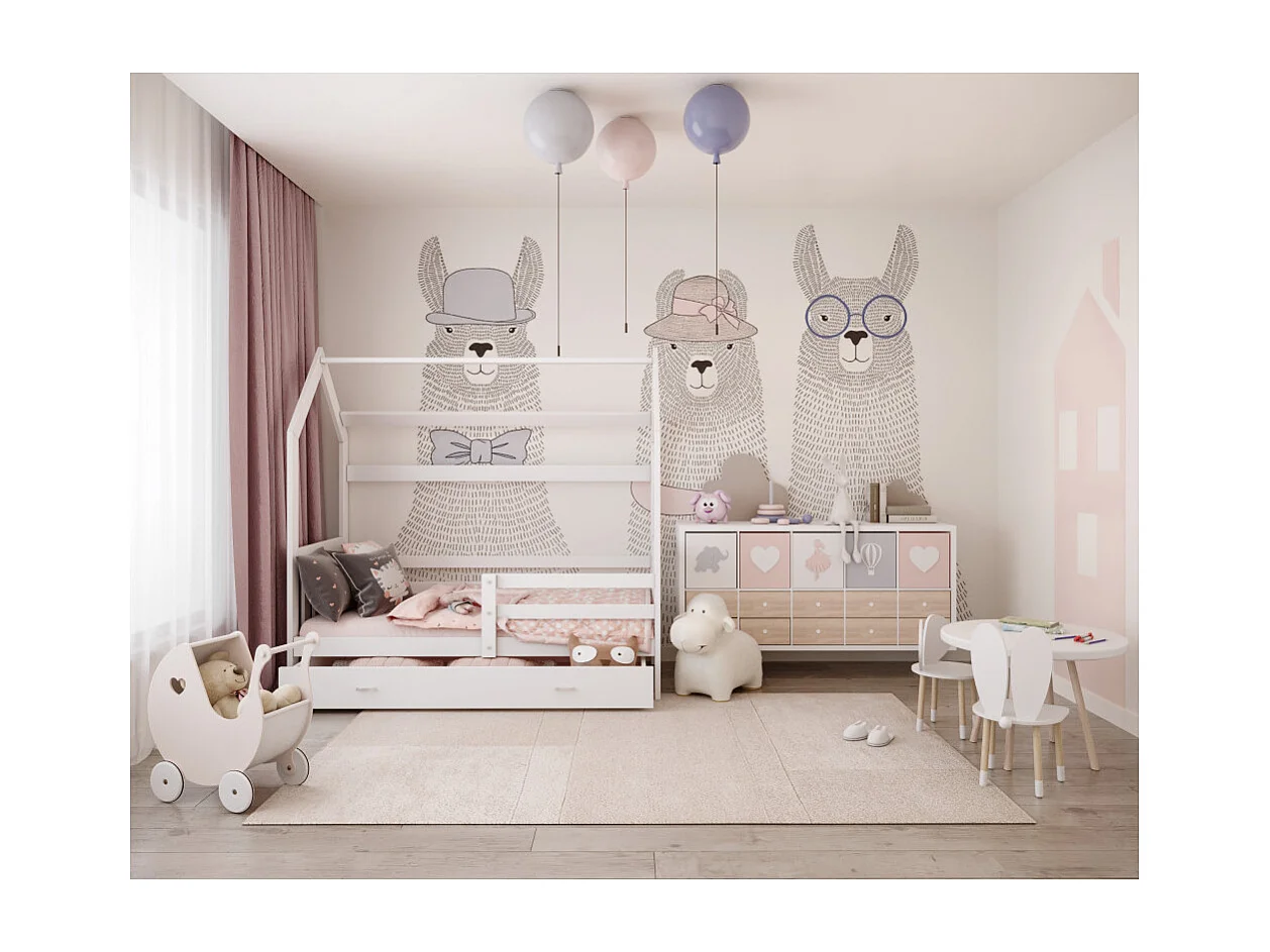 Lit cabane Plus  80 x160 cm avec sommier , matelas et tiroir Blanc