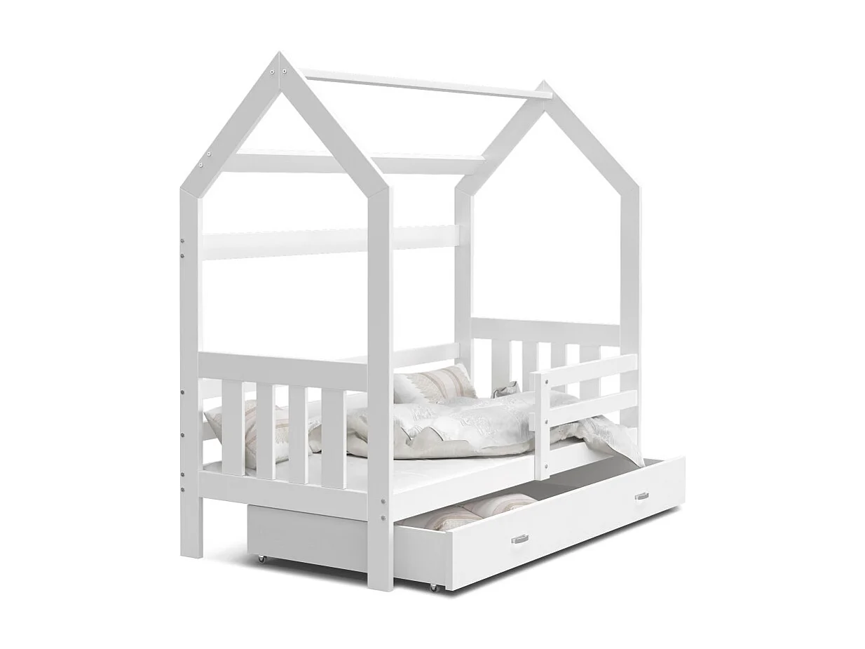 Lit cabane Plus  80 x160 cm avec sommier , matelas et tiroir Blanc
