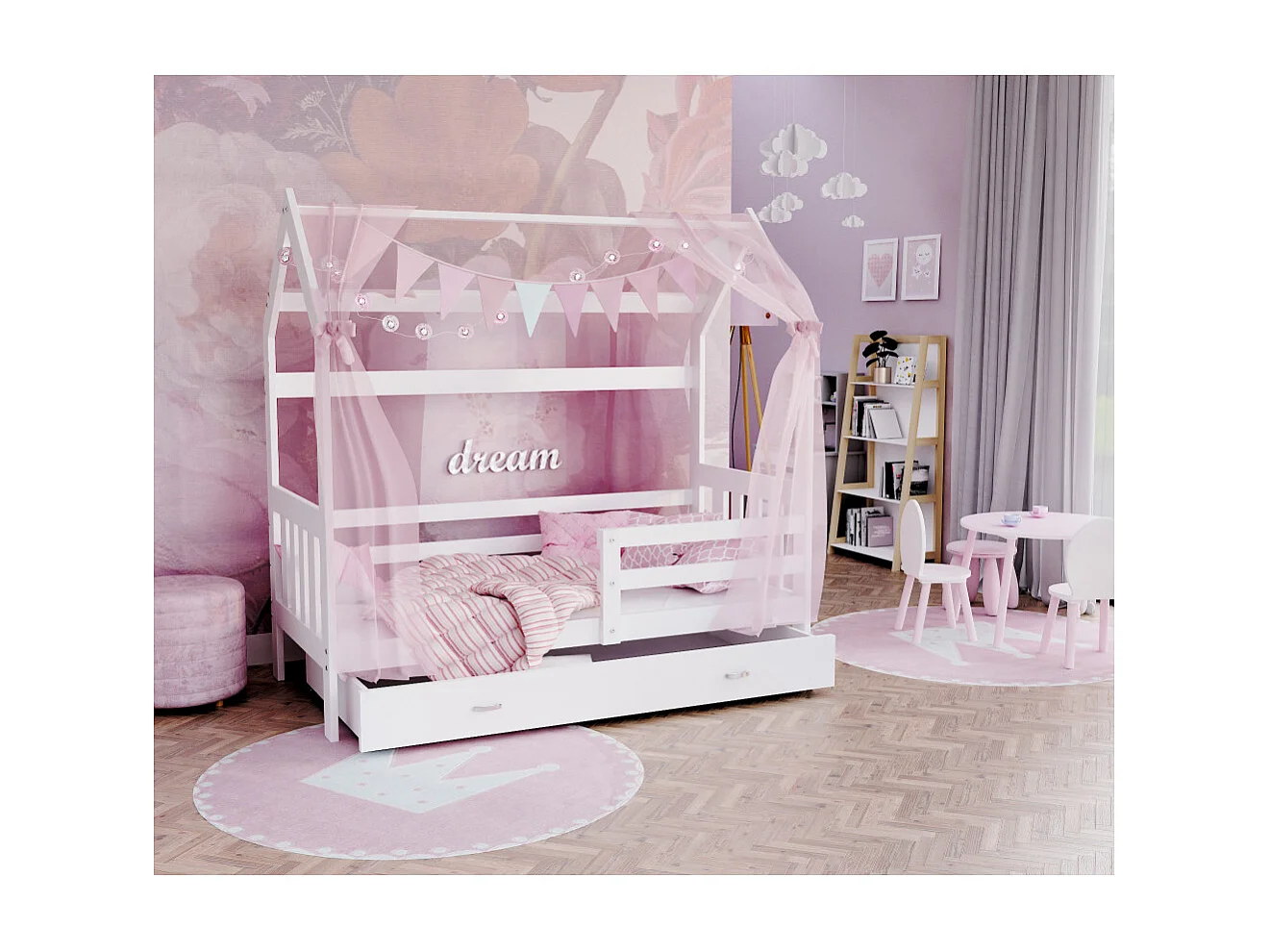 Lit cabane Plus  80 x160 cm avec sommier , matelas et tiroir Blanc