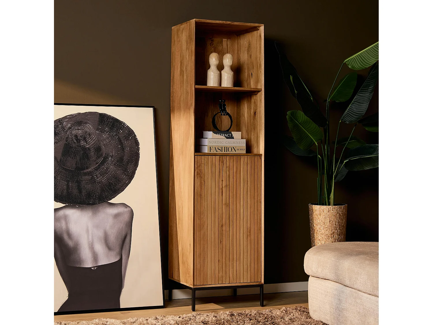 Colonne salon bois 1 porte rainurée CORTINA