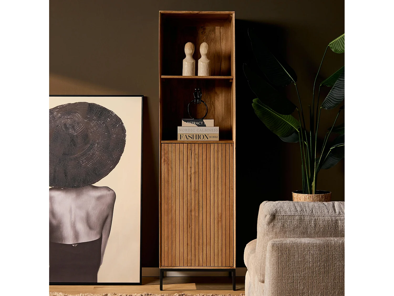 Colonne salon bois 1 porte rainurée CORTINA