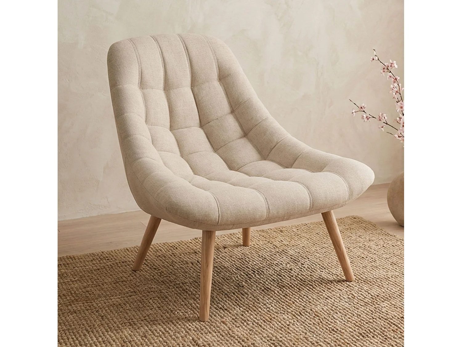 Fauteuil Scandinave en Tissu "Johan" 102cm Beige