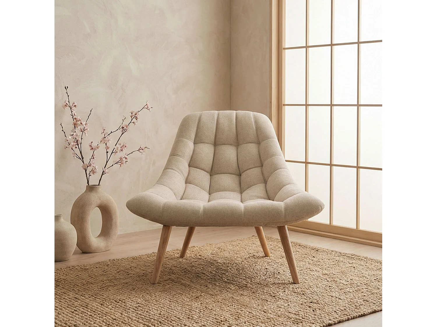 Fauteuil Scandinave en Tissu "Johan" 102cm Beige