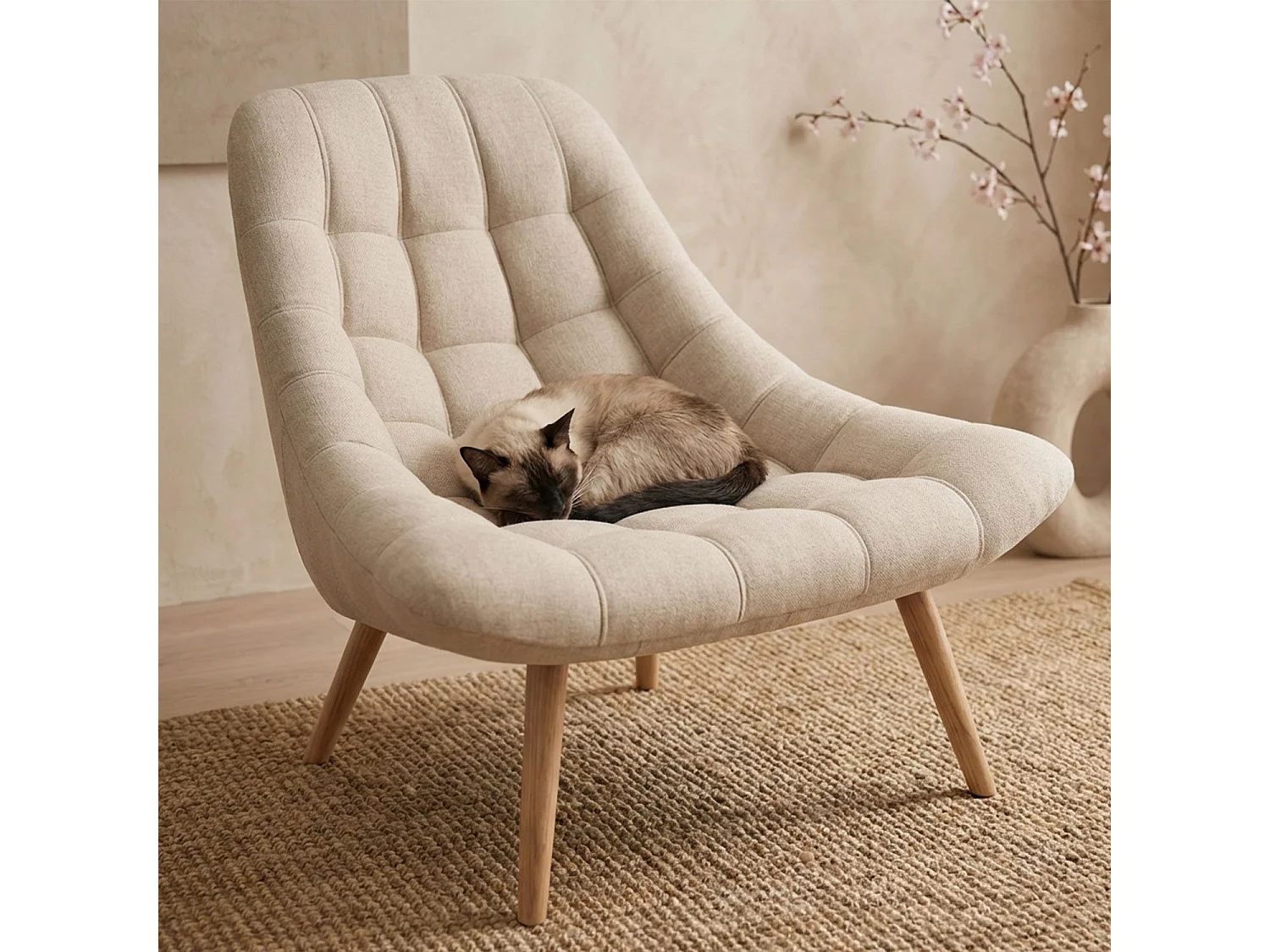 Fauteuil Scandinave en Tissu "Johan" 102cm Beige