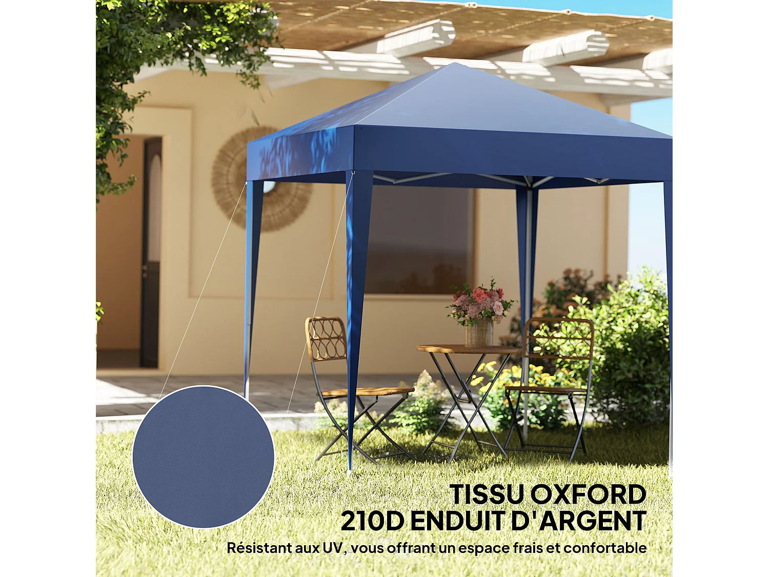 Tonnelle de jardin tente pliante barnum pop-up 2 x 2 m 4 parois latérales amovibles 2 fenêtres sac de transport bleu