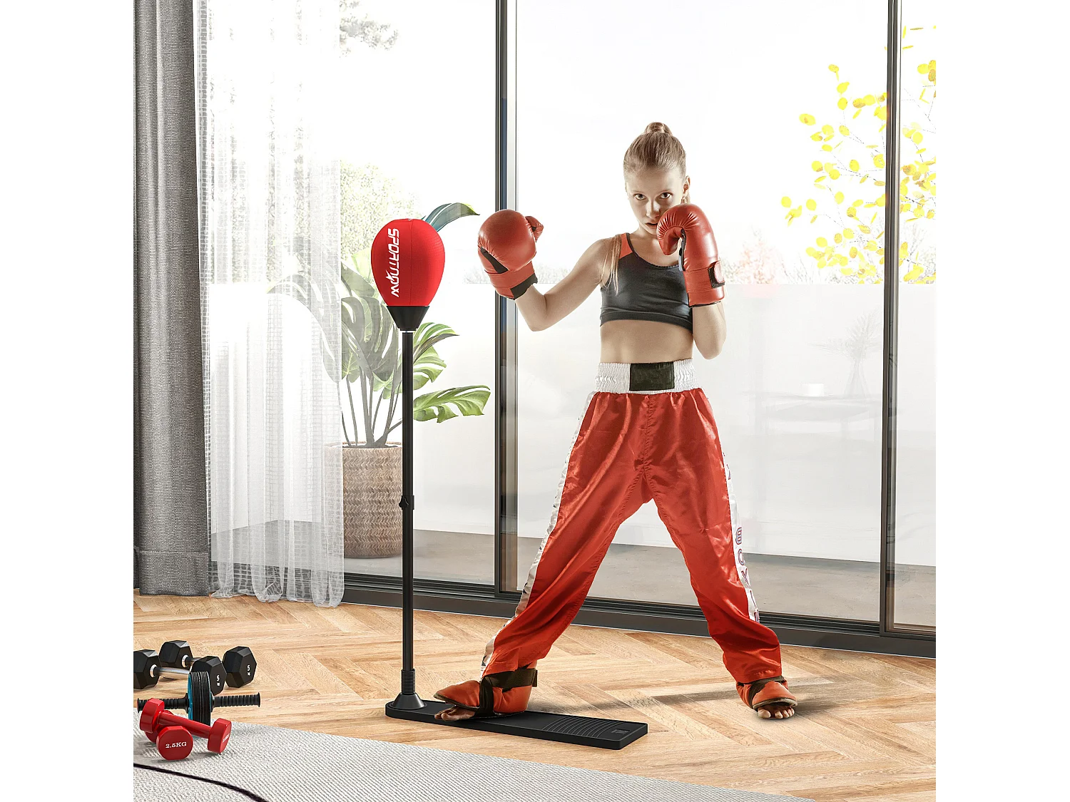 Punching ball autoportant hauteur réglable 70-105 cm gants pompe inclus