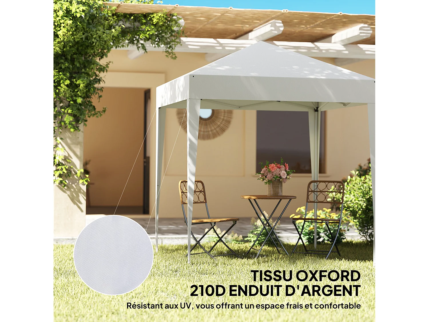 Tonnelle de jardin tente pliante barnum pop-up 2 x 2 m 4 parois latérales amovibles 2 fenêtres sac de transport blanc