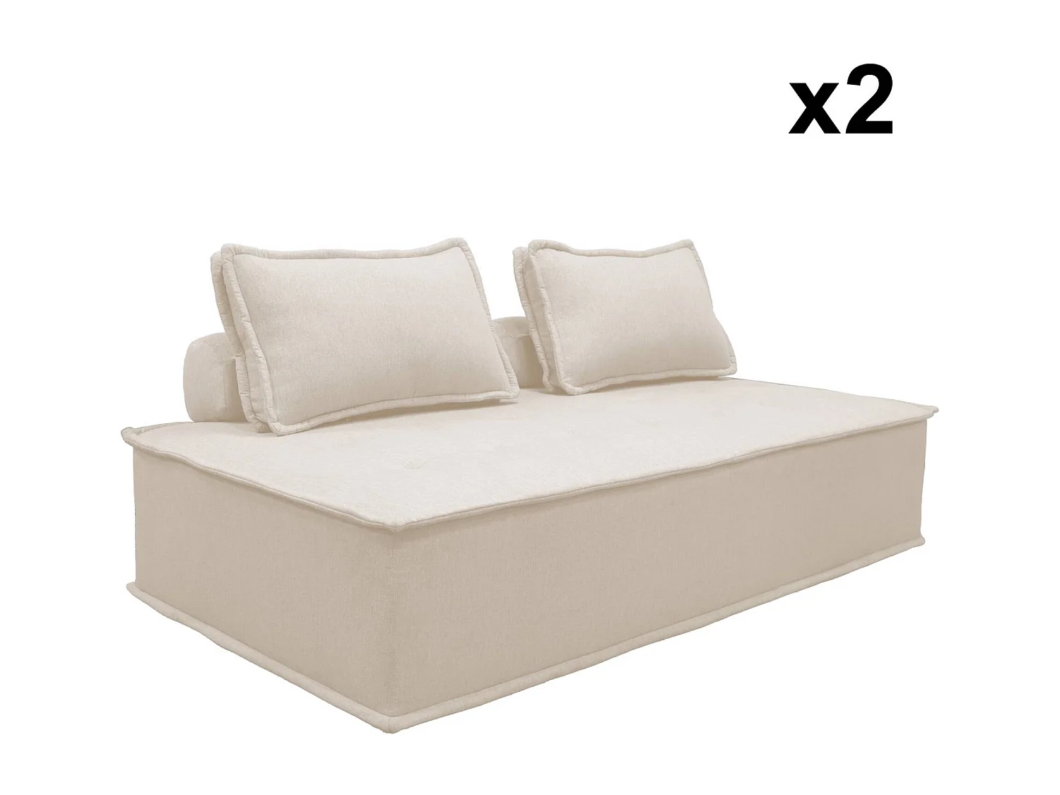 Set 2 moduli per divano modulare in tessuto imbottito, 2 posti, crema