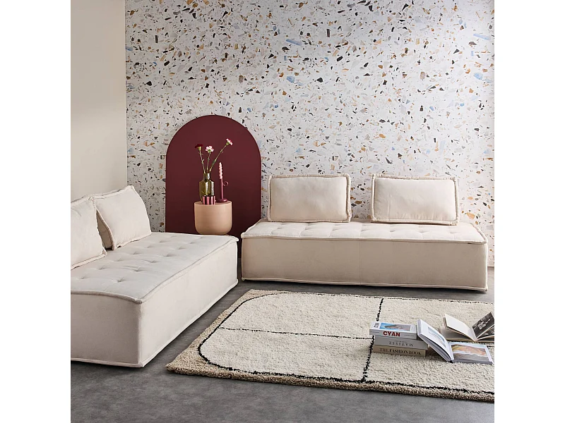 Lot de 2 chauffeuses DAO 2 places pour canapé modulable tissu capitonné crème