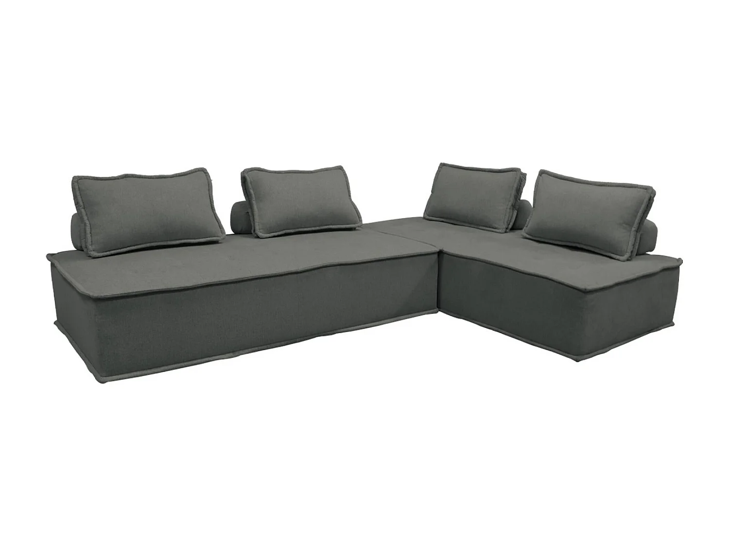 Sofá modular en tela lisa, 4 plazas gris oscuro