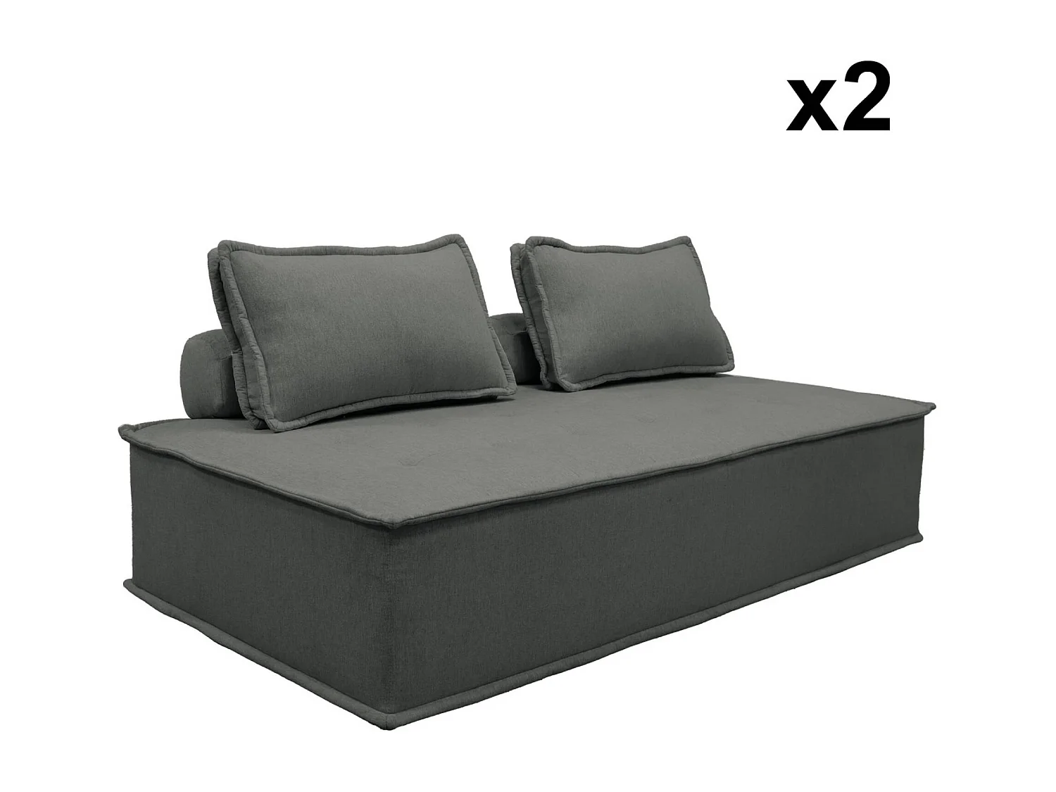 Sofá modular en tela lisa, 4 plazas gris oscuro