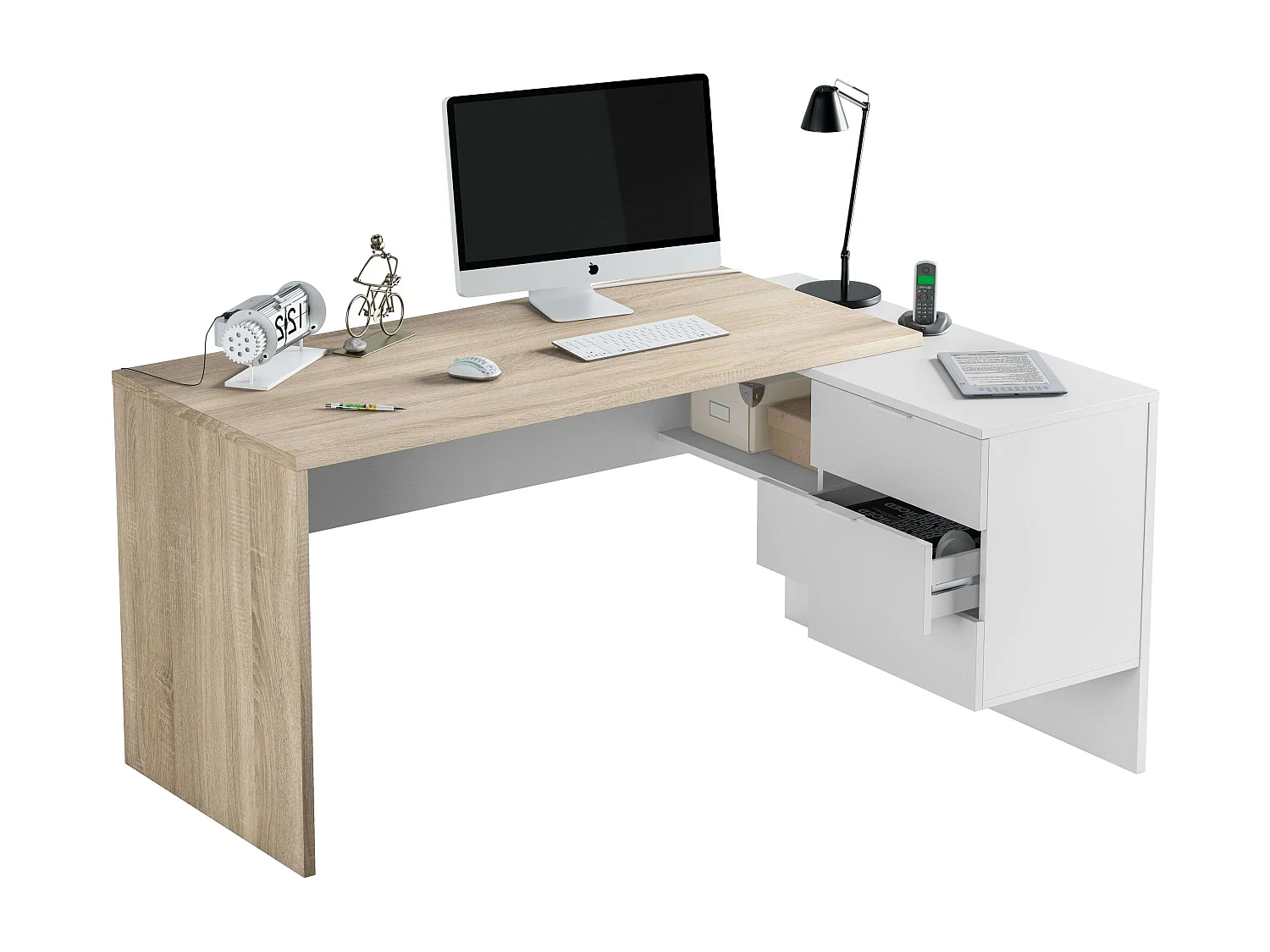 Pack Muebles Oficina Moderno: 2 Mesas, Buck, 5 Armarios, Blanco/Roble