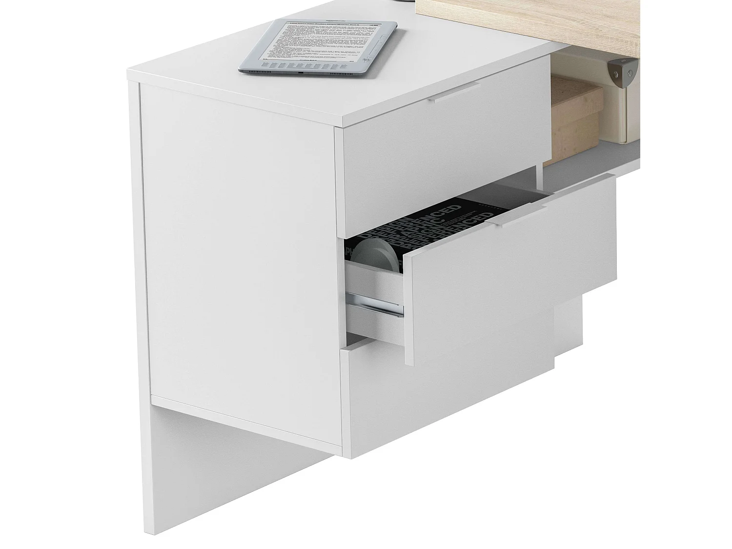 Pack Muebles Oficina Moderno: 2 Mesas, Buck, 5 Armarios, Blanco/Roble