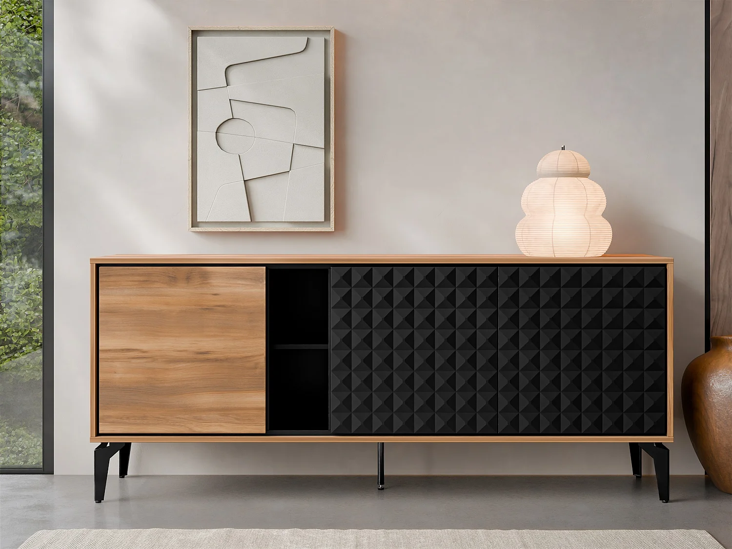 Buffet Cornovu 100, Chêne|Noir, 80x190x40cm, MDF|Stratifié