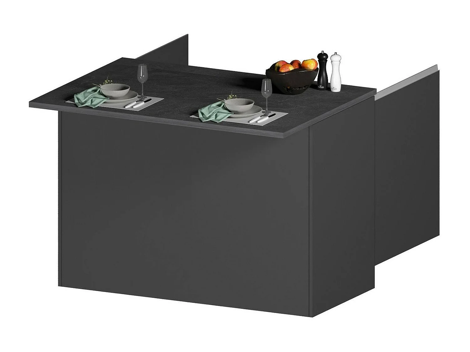 Îlot de cuisine Daffaticat, Armoire polyvalente, Meuble de kitchenette, Table auxiliaire, 100% Made in Italy, 125x90h90 cm, Anthracite et Ardoise