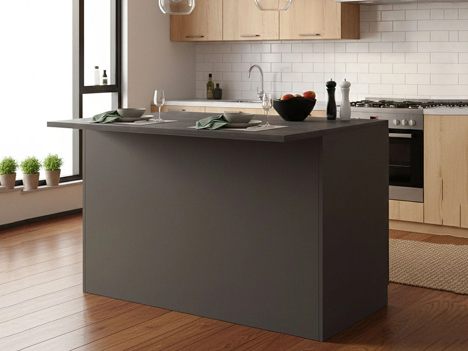 Îlot de cuisine Daffaticat, Armoire polyvalente, Meuble de kitchenette, Table auxiliaire, 100% Made in Italy, 125x90h90 cm, Anthracite et Ardoise