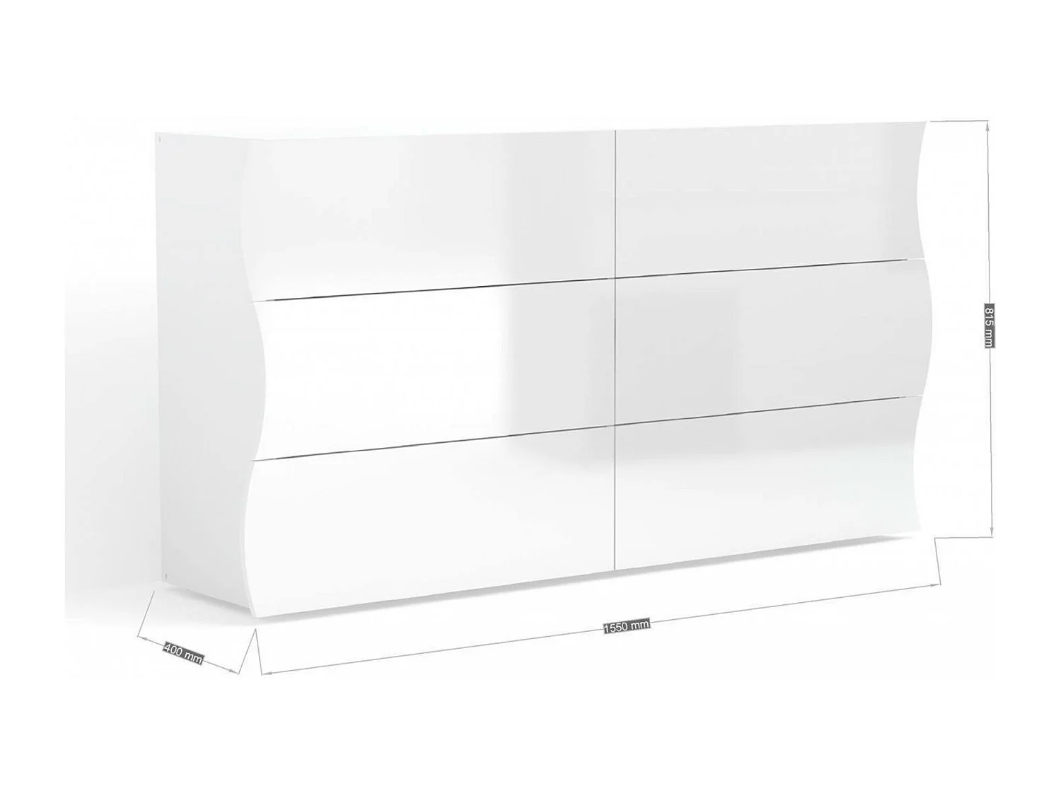 Commode Dmonz, Commode 6 tiroirs, Commode de chambre, 100% Made in Italy, Blanc brillant, 155x40h82 cm